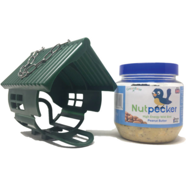1 x Nut Pecker Bird Feeder and 330g Jar of Peanut Butter High Energy Wild Bird Food